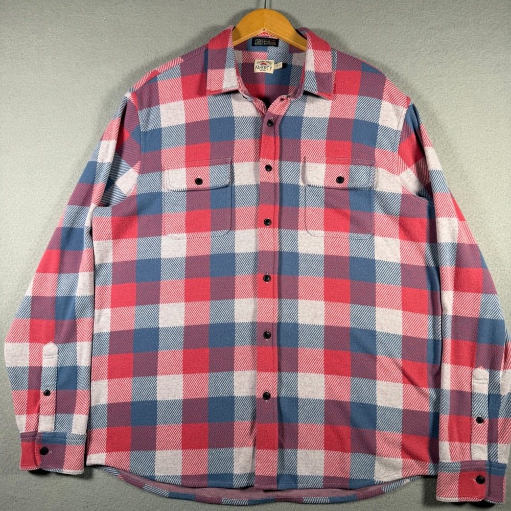 Faherty Legend Shirt Men XL Red Blue Plaid Long Sleeve Stretch Flannel Button Up